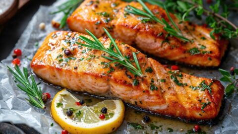 Gebratener Lachs mit Schwarzkümmel-Kruste