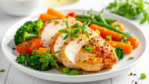 Hähnchen mit Frühlingsgemüse und Kräuter-Hirse