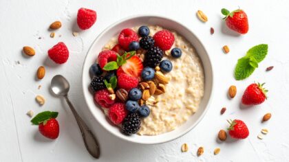 Warmes Vitamin-Power-Frühstück mit Beeren und Nüssen